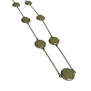 Vintage Long Goldtone Statement Necklace With Green Druzy‎ 18" Adjustable